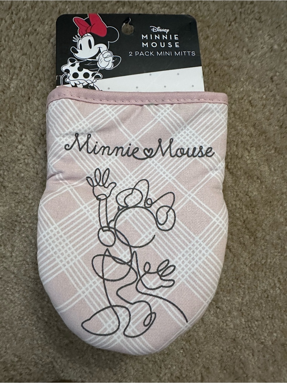 Disney Minnie Mouse Pink Plaid Mini Oven Mitts 2 Pack NWT